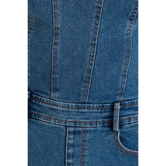 Denim Bell Bottom Jumpsuit - Picture 4 of 7